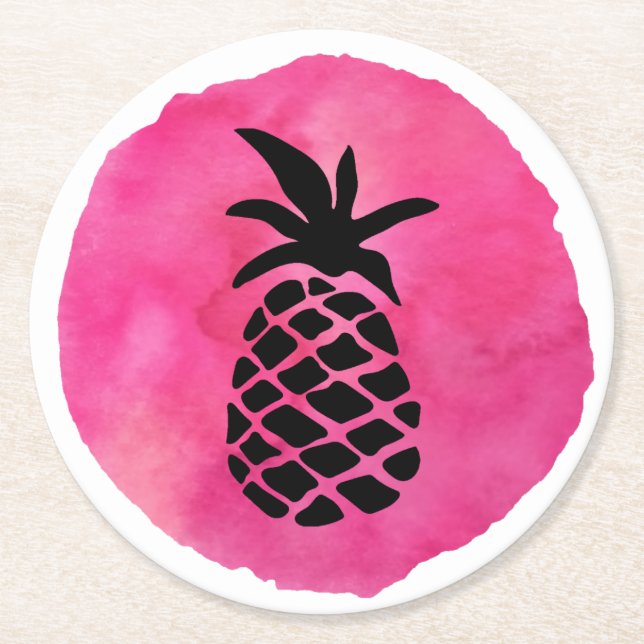 Pink Pineapple Round Paper Coaster (Front)