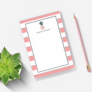 Pink Pineapple   Striped Personalised Post-it Notes