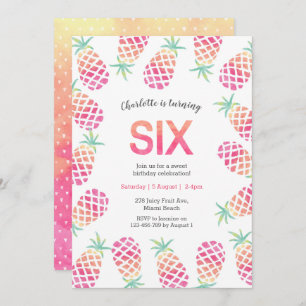 Pink pineapple tropical 6th birthday Invitation