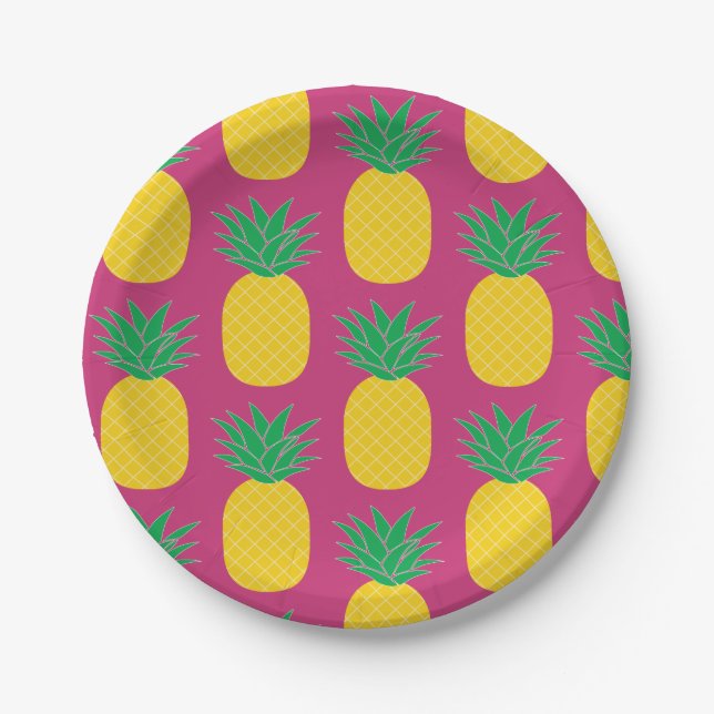 Pink Pineapple Tropical Paper Plate (Front)