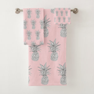 Pink Pineapple Tropical Pattern Bath Towel Set