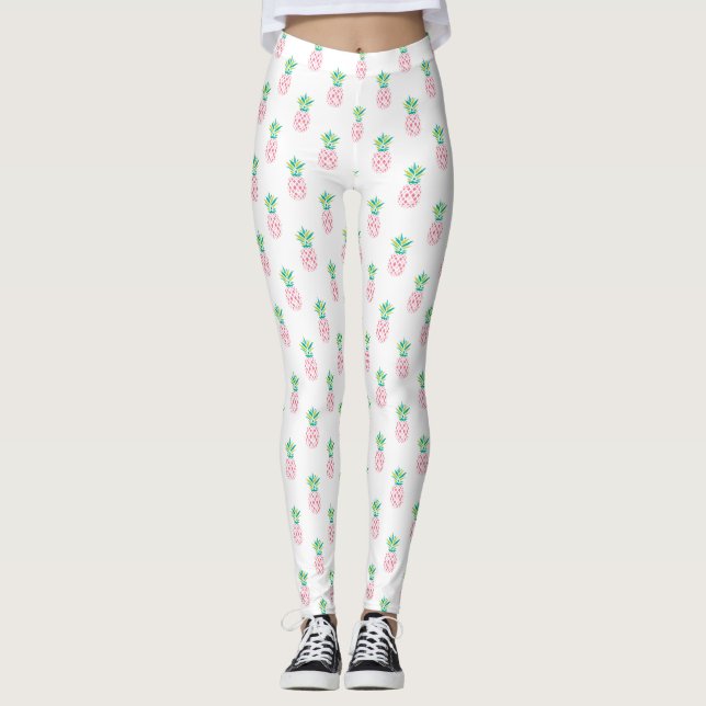 Pink Pineapples Pattern Leggings (Front)