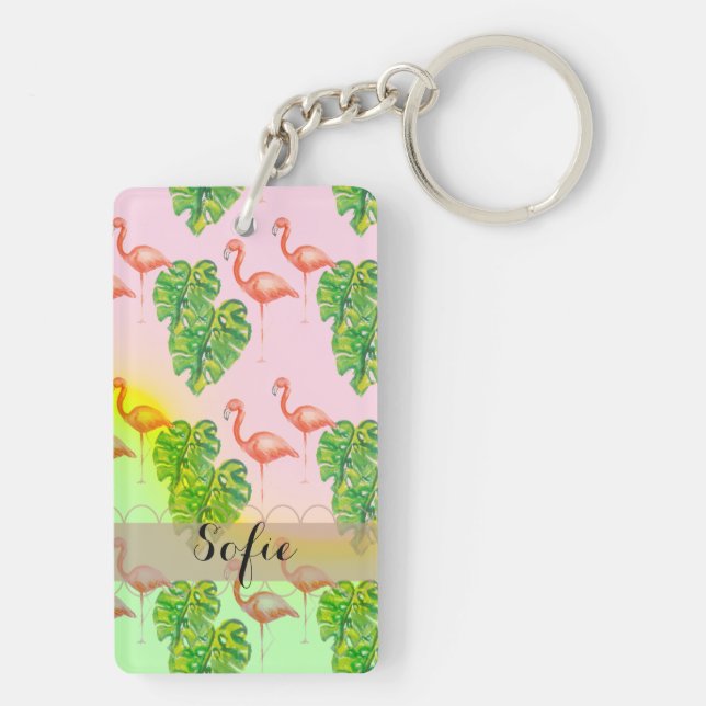 Pink pink Flamingo Monogram Keychain (Back)