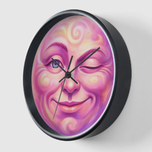 Pink pink Moon celestial whimsical Gothic fan tear Clock