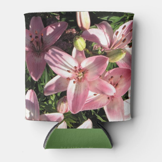 Pink, Pink White Asiatic Lilies Can Cooler (Front)