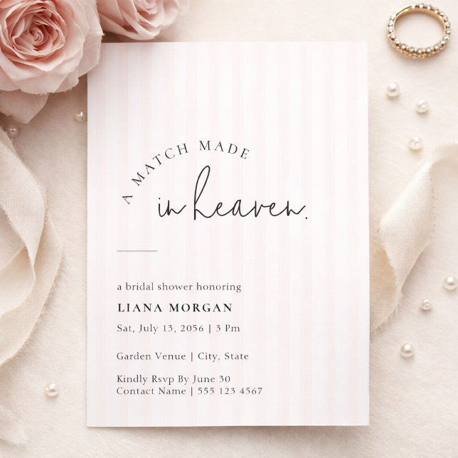Pink Pinstripe Match Made in Heaven Bridal Shower Invitation (Creator Uploaded)