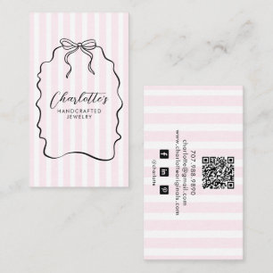 Pink Pinstripe Ribbon Doodle Jewelry Designer Business Card