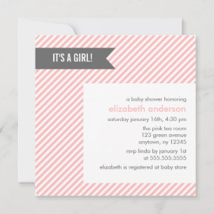 Pink Pinstripes Girl Baby Shower Invitation