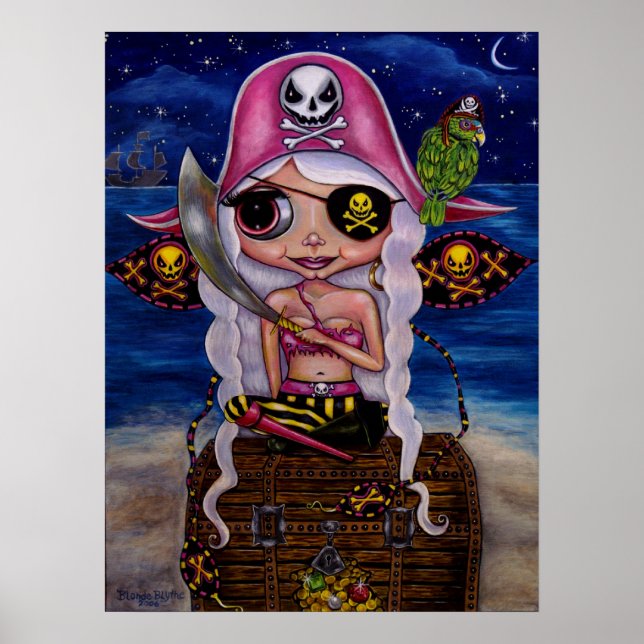 Pink Pirate Fairy with Treasure Poster (Front)