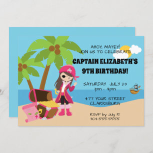 Pink Pirate Girl Birthday Party Invitation
