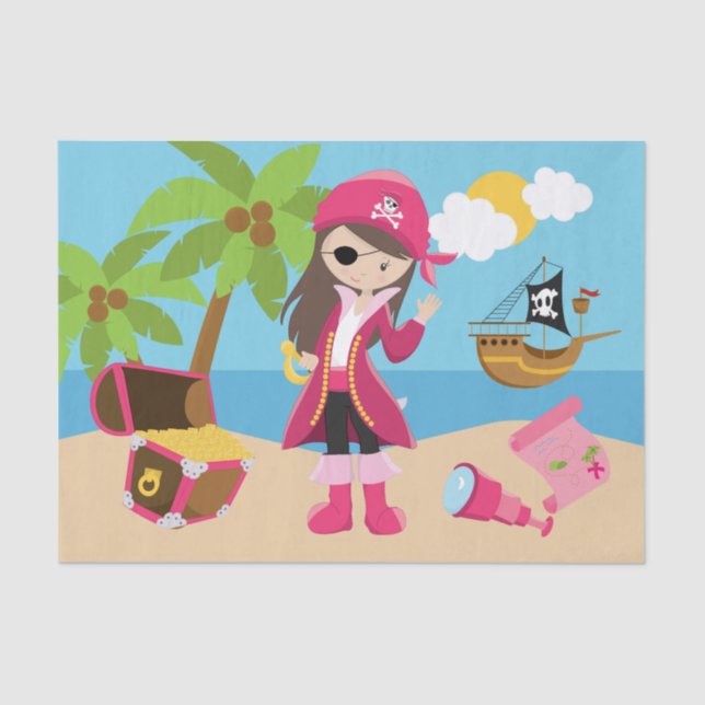 Pink Pirate Girl Birthday Party Tissue Paper (Front)