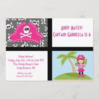 Pink Pirate Girl Squares Birthday Invitation
