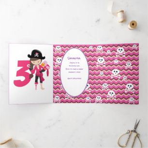 Pink Pirate Girl  Tri-Fold Card