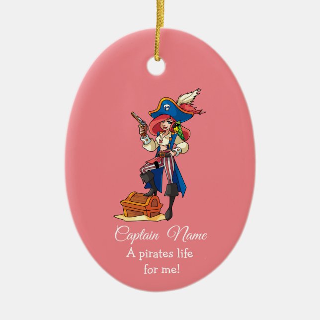 Pink Pirate LADY  Ceramic Ornament (Front)