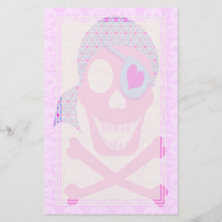 Pink Pirate Skull Blank Stationery