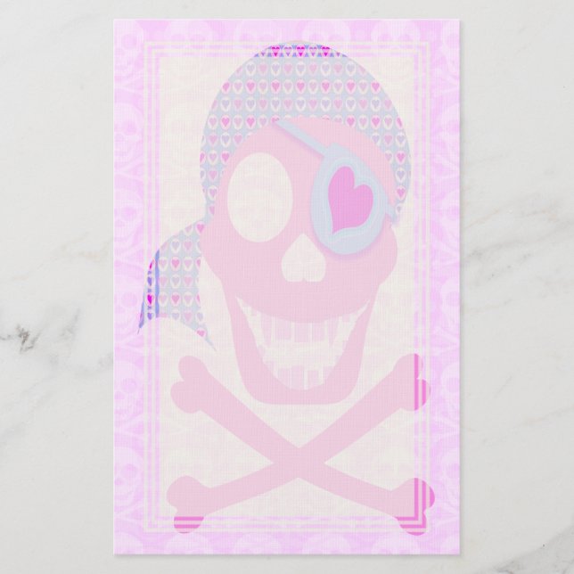 Pink Pirate Skull Blank Stationery (Front)