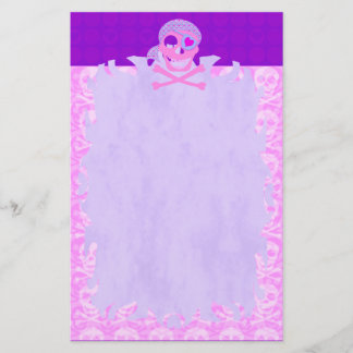 Pink Pirate Skull Flame Stationery