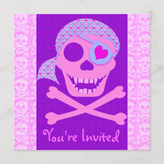 Pink Pirate Skull Invitations