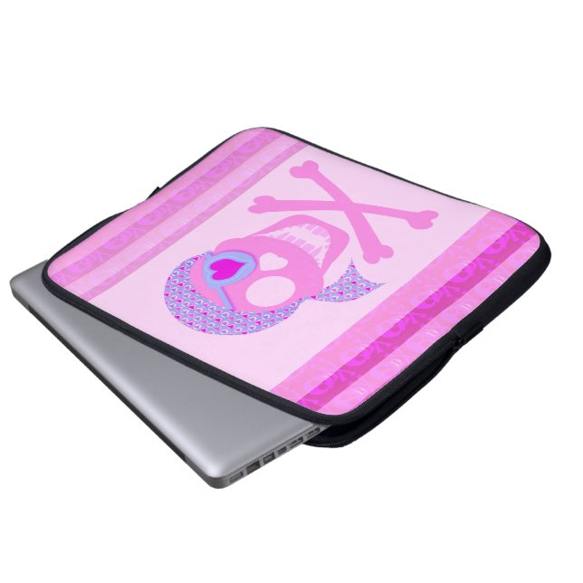 Pink Pirate Skull Laptop Sleeve (Front Bottom)