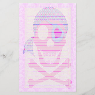 Pink Pirate Skull Lined Stationery