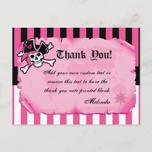 Pink Pirate Thank You Cards (Front)