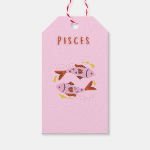 Pink Pisces, zodiac, star sign print Gift Tags