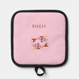 Pink Pisces, zodiac, star sign print Pot Holder