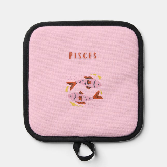 Pink Pisces, zodiac, star sign print Pot Holder (Front)