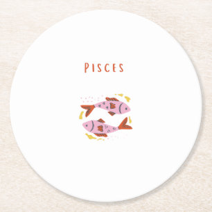 Pink Pisces, zodiac, star sign print Round Paper Coaster
