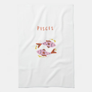Pink Pisces, zodiac, star sign print Tea Towel