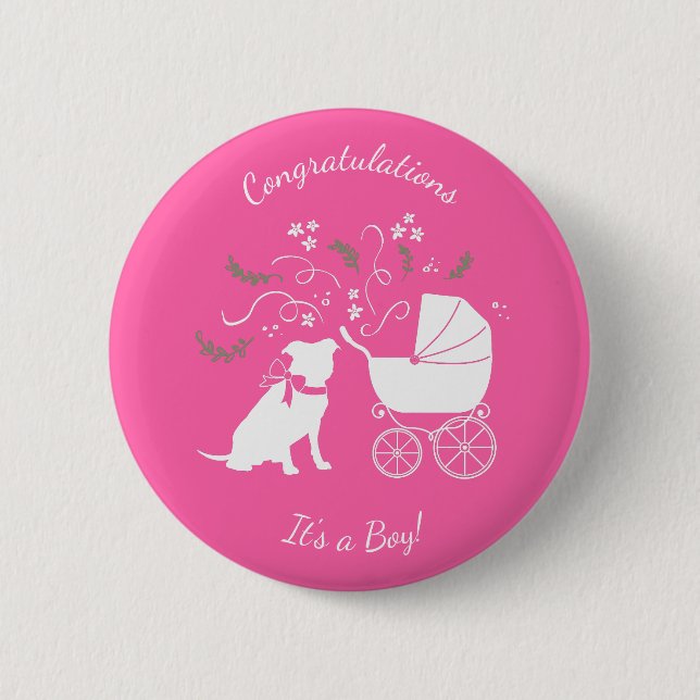 Pink Pit Bull Dog Baby Shower 6 Cm Round Badge (Front)