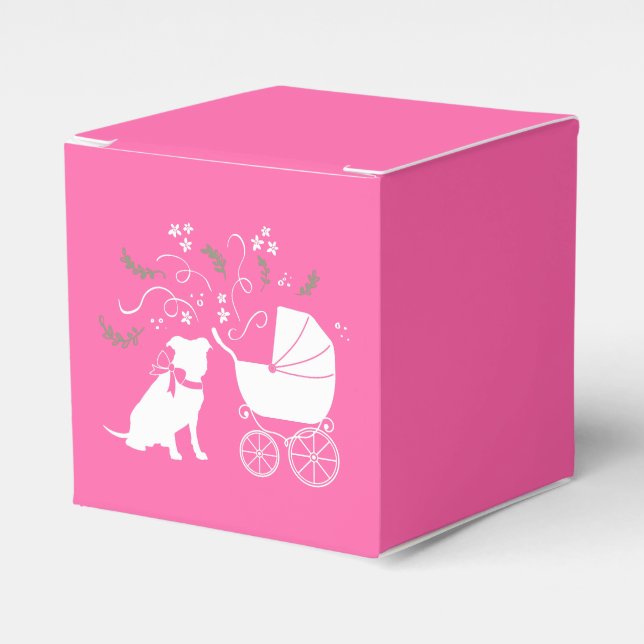 Pink Pit Bull Dog Baby Shower Favour Box (Front Side)