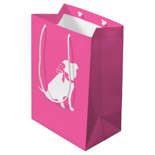 Pink Pit Bull Dog Baby Shower Medium Gift Bag (Back Angled)