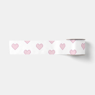 Pink Pixelated Hearts  on White Background  Satin Ribbon
