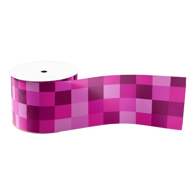 Pink Pixels Ribbon, Modern Pixels Pink Ribbon Grosgrain Ribbon (Spool)