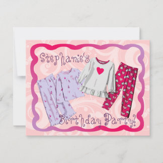 Pink PJ Personalised Birthday Sleepover Invitation