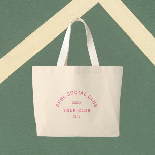 Pink PKBL Social Club Crest Pickleball Large Tote Bag