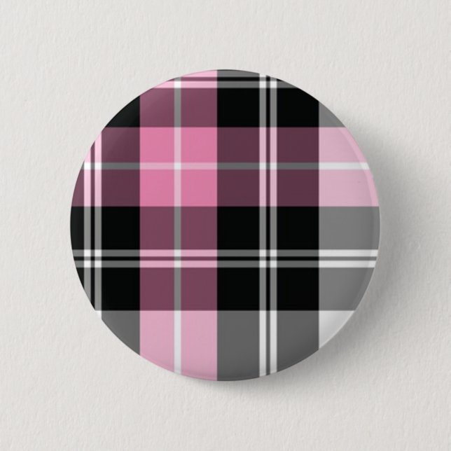 pink plaid 6 cm round badge (Front)