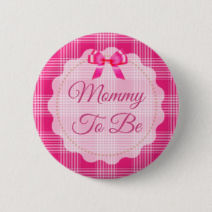 Pink Plaid and Bow Mummy to be Button