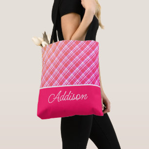 Pink Plaid And Stripes Tote Bag