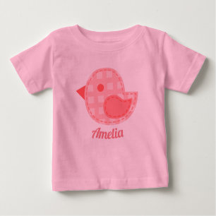 Pink Plaid Baby Bird Personalised Baby T-Shirt