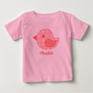 Pink Plaid Baby Bird Personalised T-Shirt