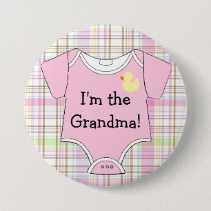 Pink Plaid Baby Shower I'm The Grandma 7.5 Cm Round Badge