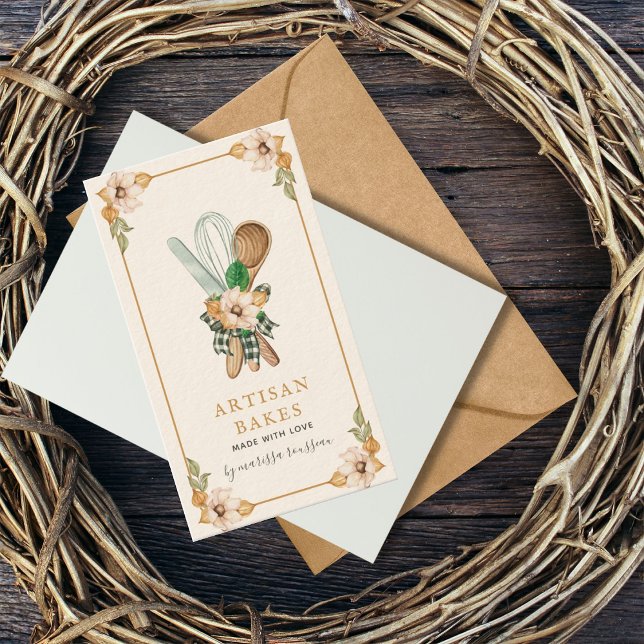 Pink & Plaid Baking & Cooking Utensil Bakery Business Card (Creator Uploaded)