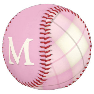 Pink Plaid Baseball with Custom Monogram Girl's Softball