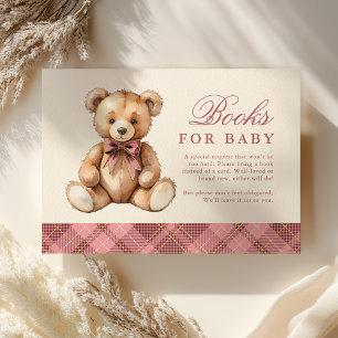 Pink Plaid Bear Baby Shower Books For Baby Enclosure Card