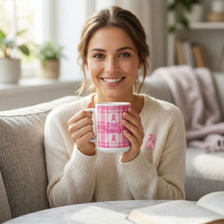 Pink Plaid Breast Cancer Awareness Ribbon Coffee Mug
