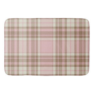 Pink Plaid Brown Watercolor Bath Mat