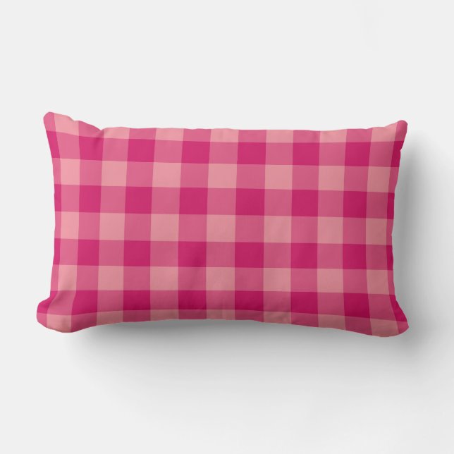 Pink Plaid Chequered Pattern Lumbar Cushion (Front)