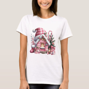 Pink Plaid Christmas House T-Shirt